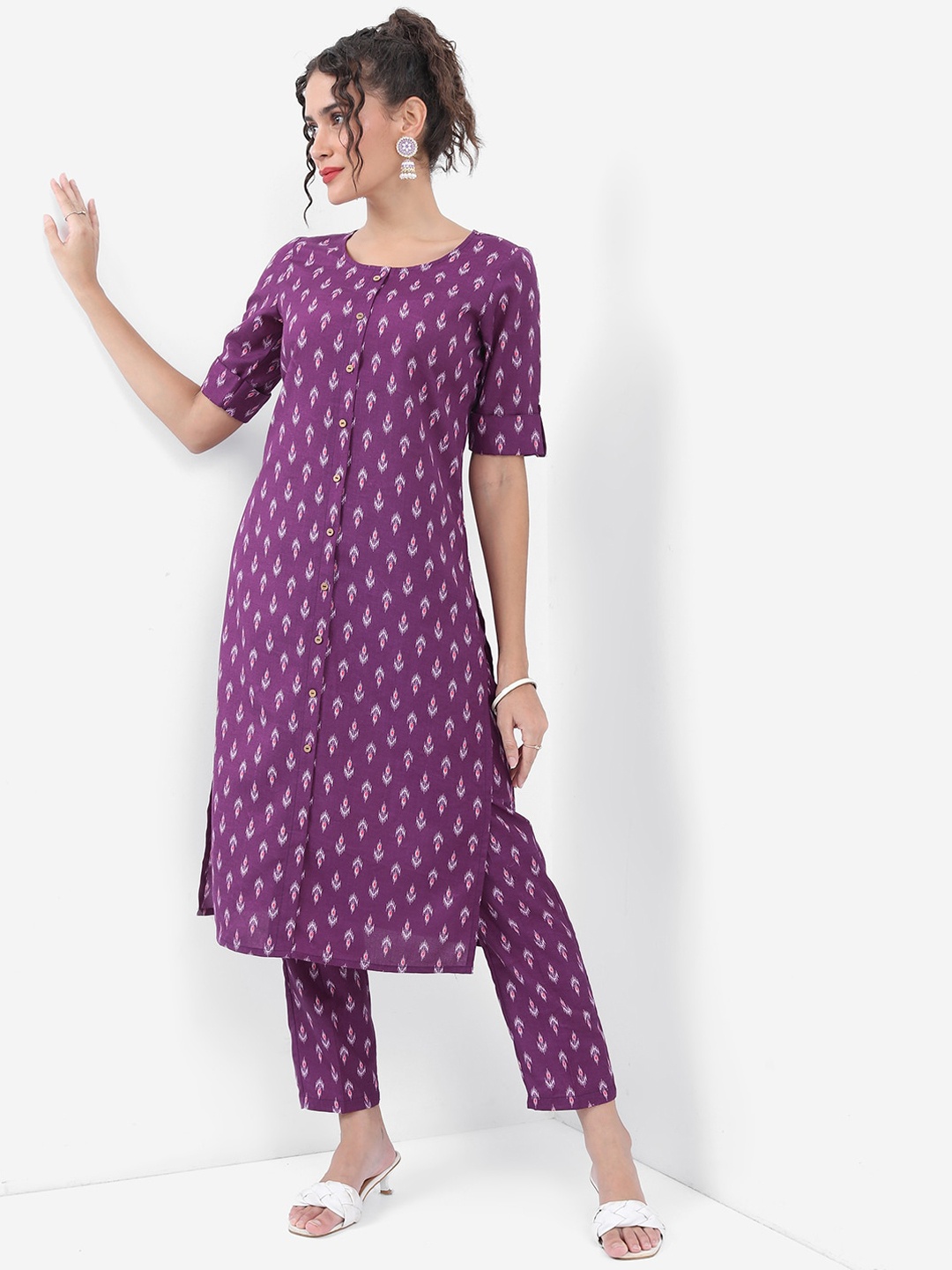 

KETCH Ethnic Motifs Printed Kurta With Trousers, Purple