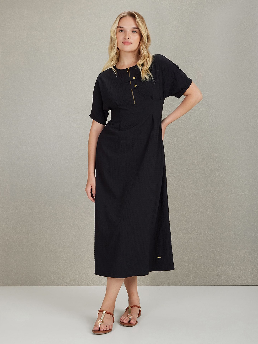

U.S. Polo Assn. Women Extended Sleeves A-Line Midi Dress, Black