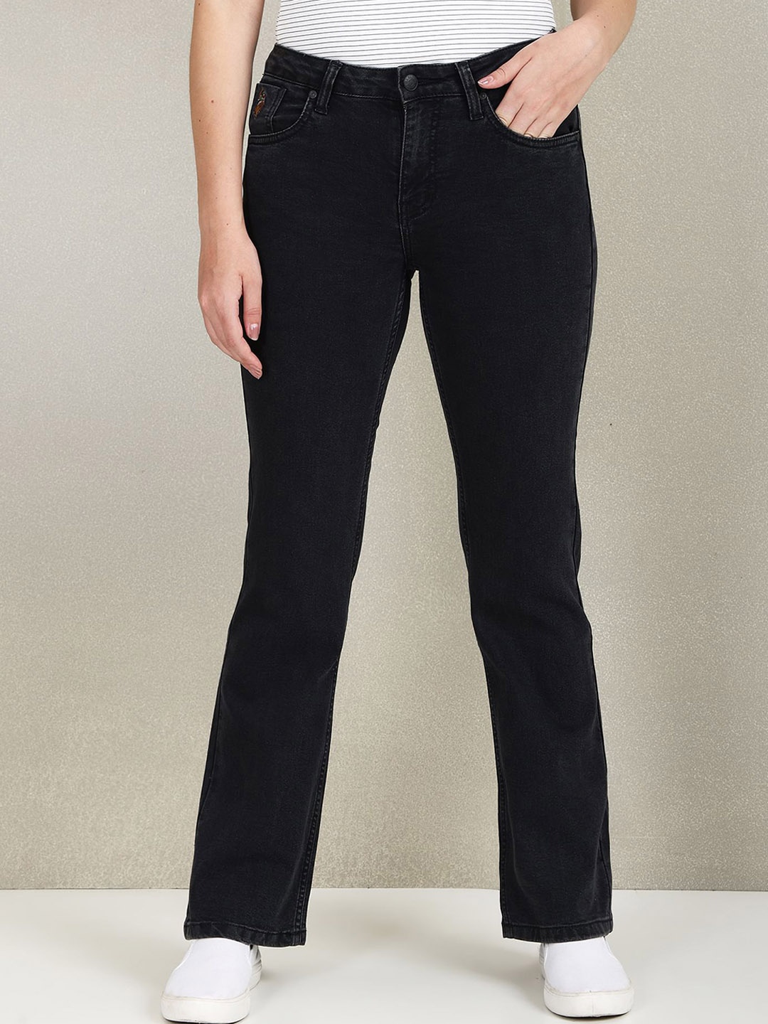 

U.S. Polo Assn. Women Bootcut Mid Rise Cotton Jeans, Black