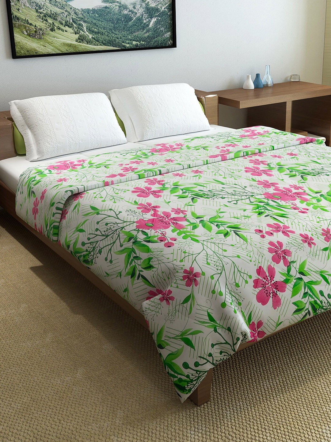 

Divine Casa Harmony Floral Green & White Double Queen Comforter