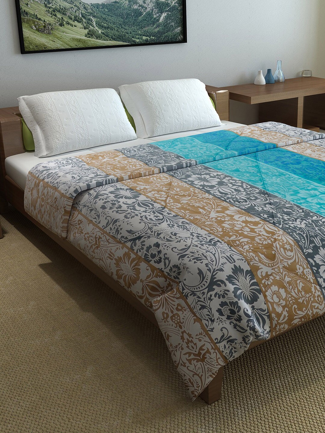 

Divine Casa Harmony Blue & Brown Floral AC Room 150 GSM Double Bed Comforter