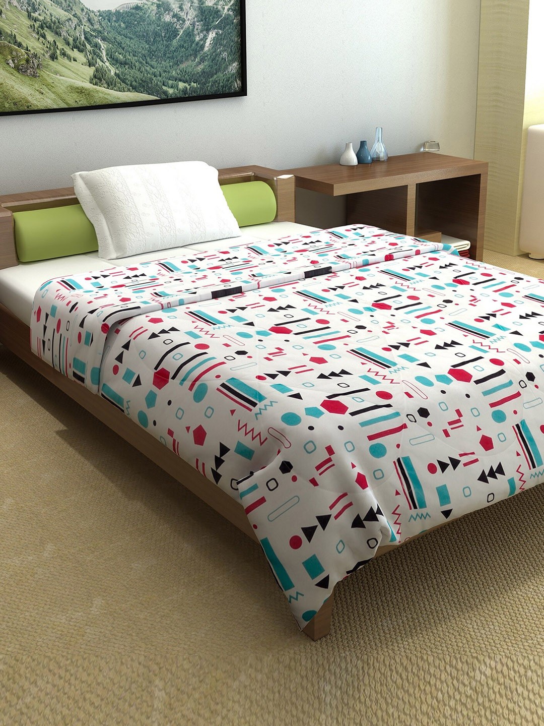 

Divine Casa Pink and White Printed 150 GSM Double Single Comforter