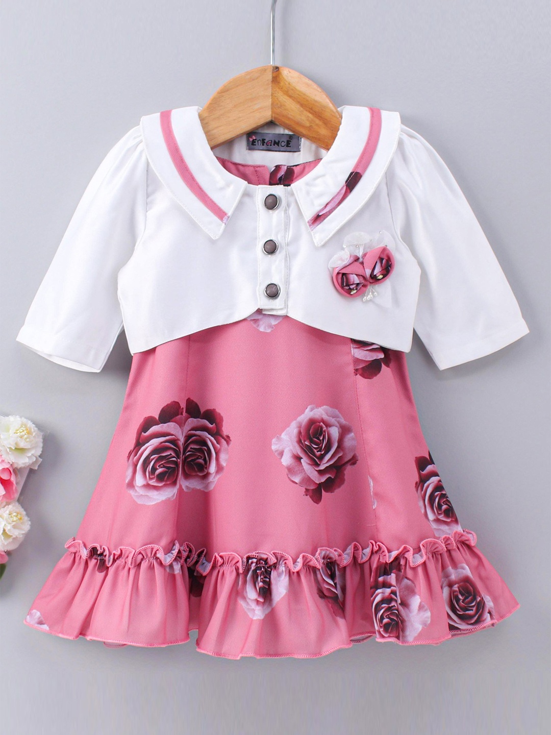 

Enfance Girls Satin A-Line Dress With Jacket, Peach