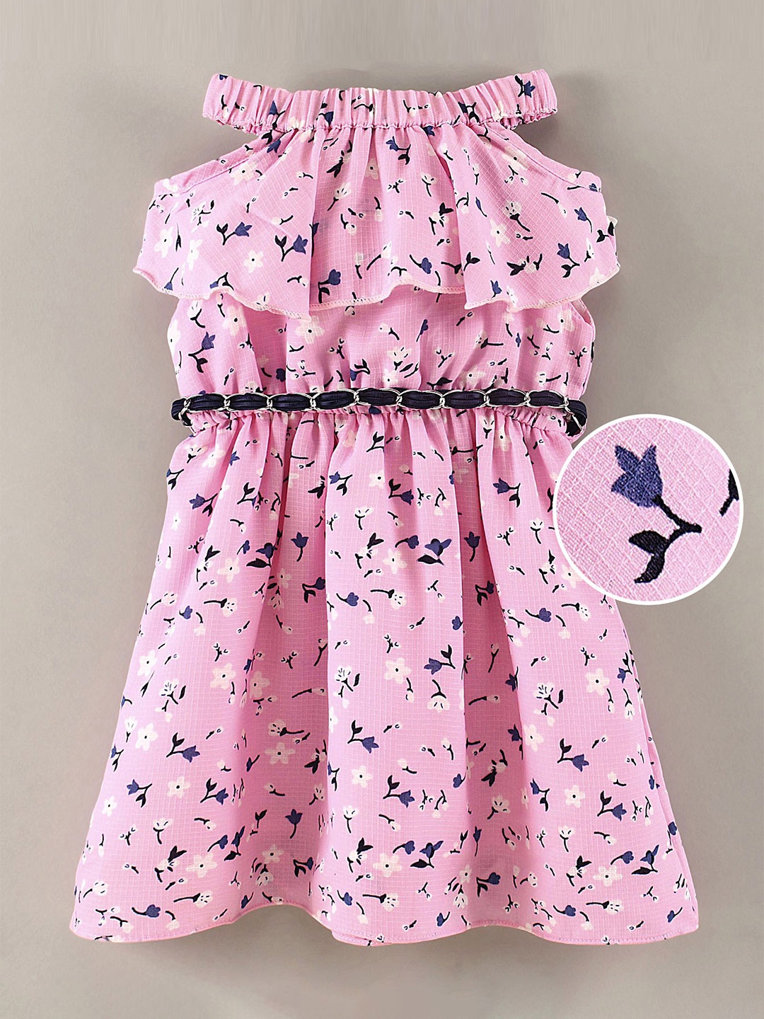 

Enfance Girls Floral Print Belted Fit & Flare Dress, Pink