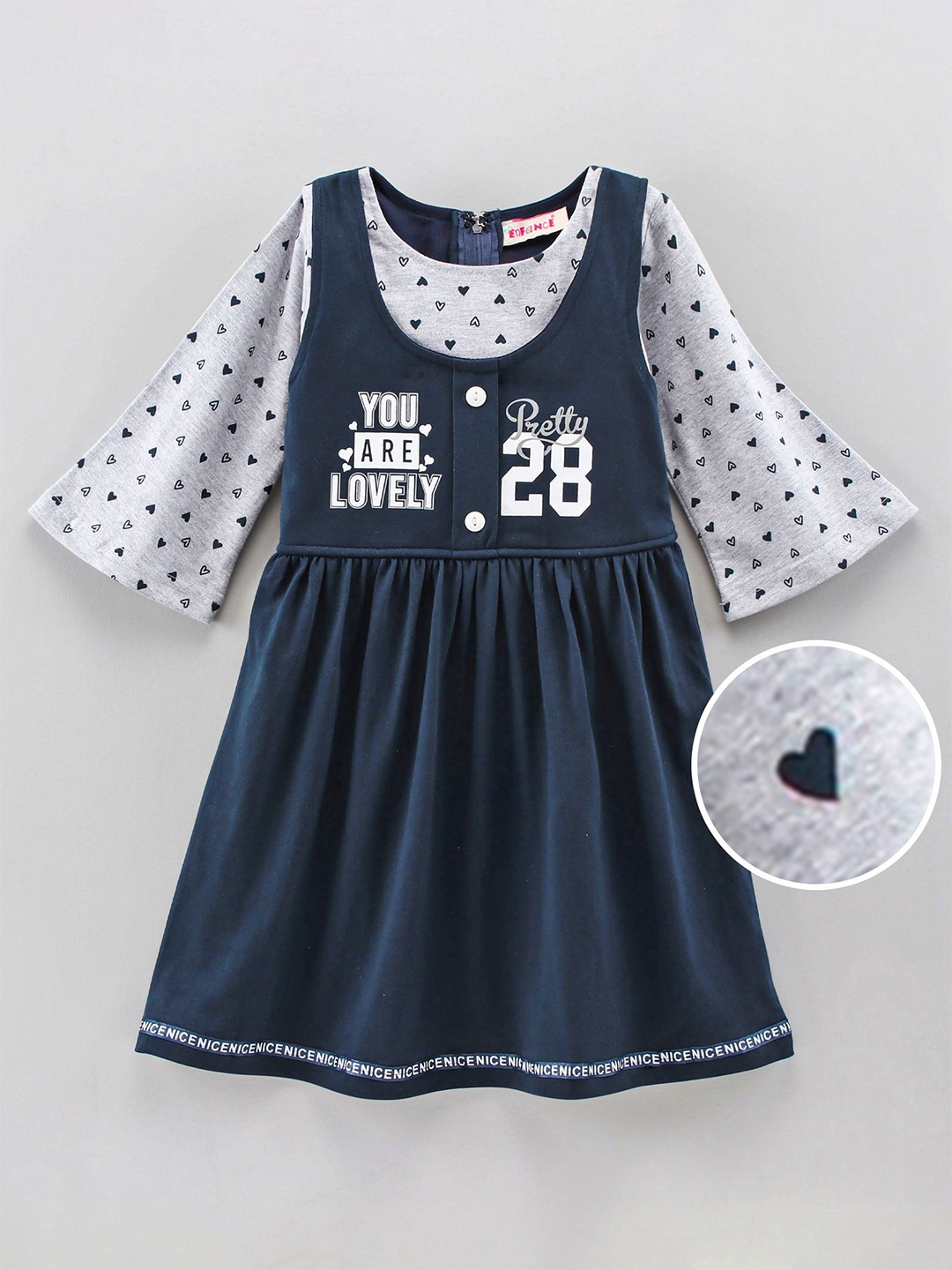 

Enfance Girls Typographic Print Pinafore Dress, Navy blue