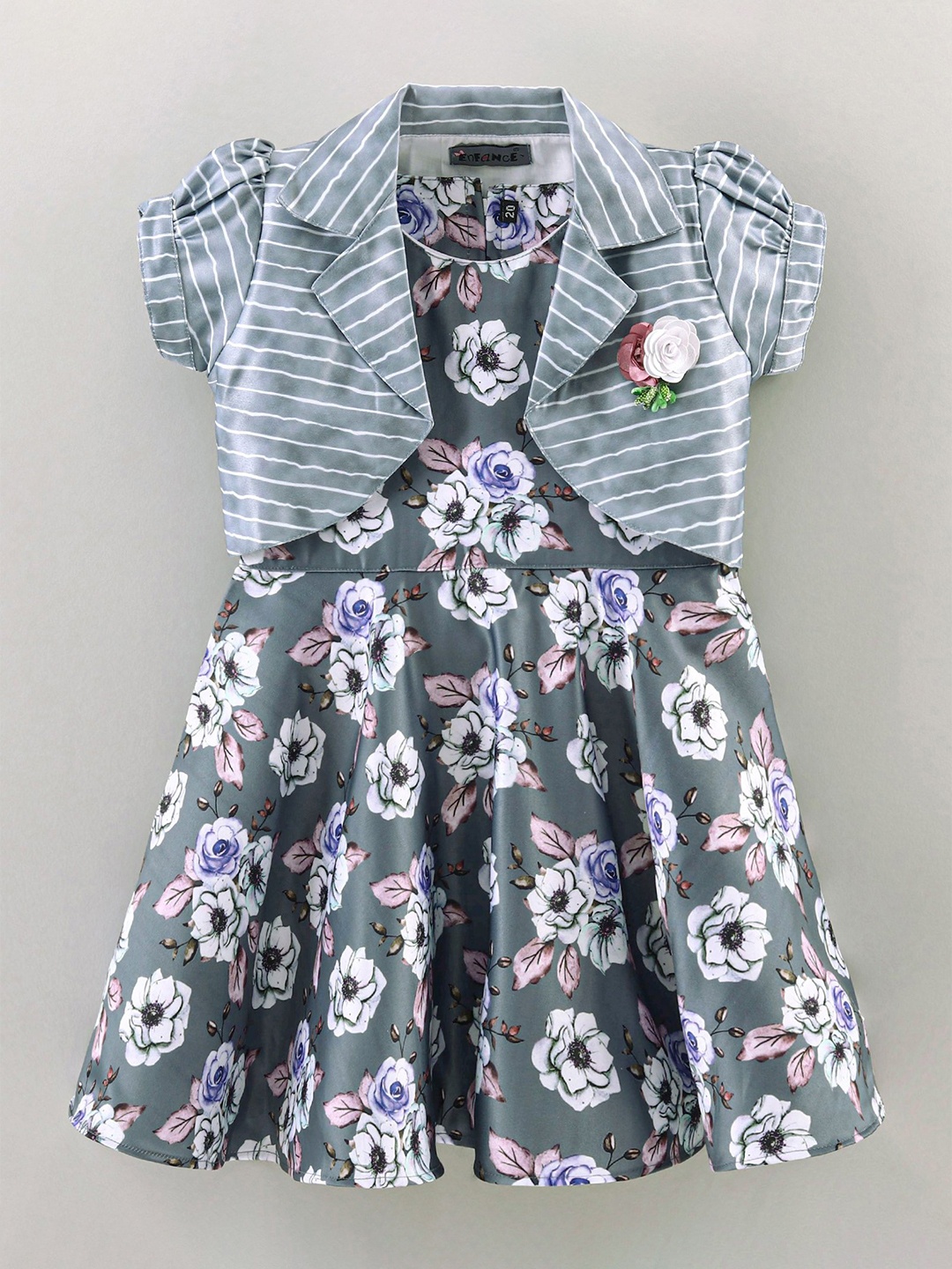 

Enfance Girls Floral Printed A-Line Dress With Jacket, Grey