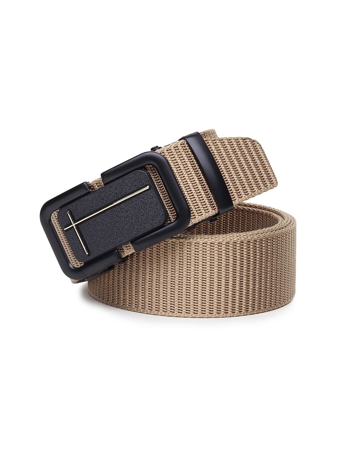 

HENEDA Men Textured Auto-Lock Buckle Belt, Cream
