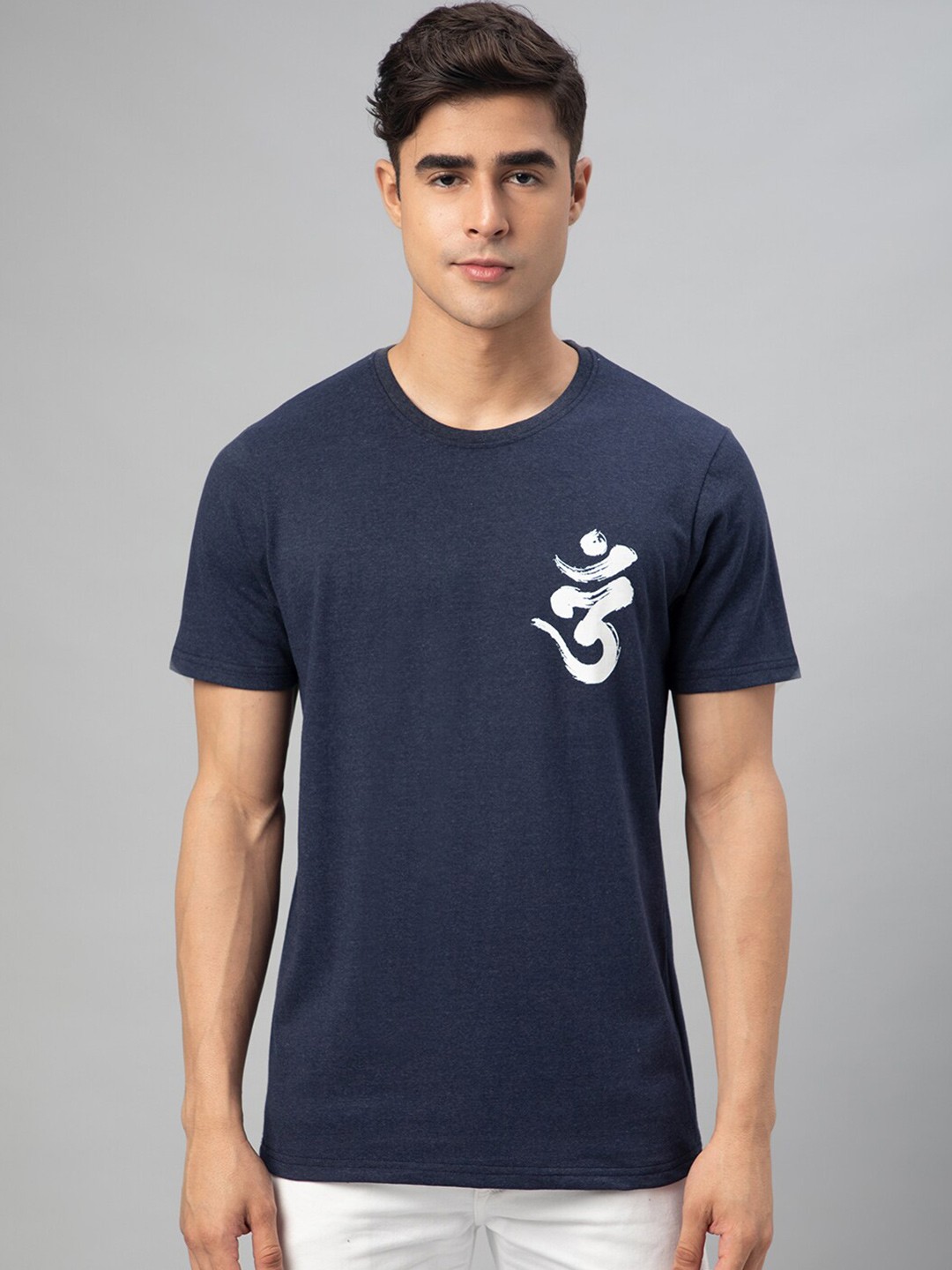 

FTX Round Neck Typography Printed Pure Cotton T-shirt, Navy blue