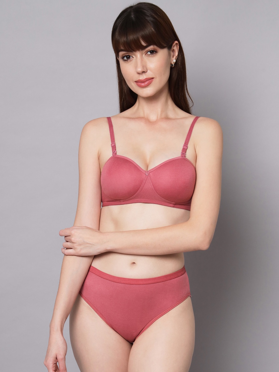 

Imsa Moda Half Padded Wire Free Bra Lingerie Set, Coral