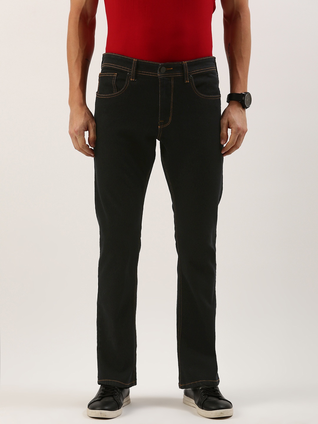 

IVOC Men Mid-Rise Bootcut Stretchable Jeans, Black