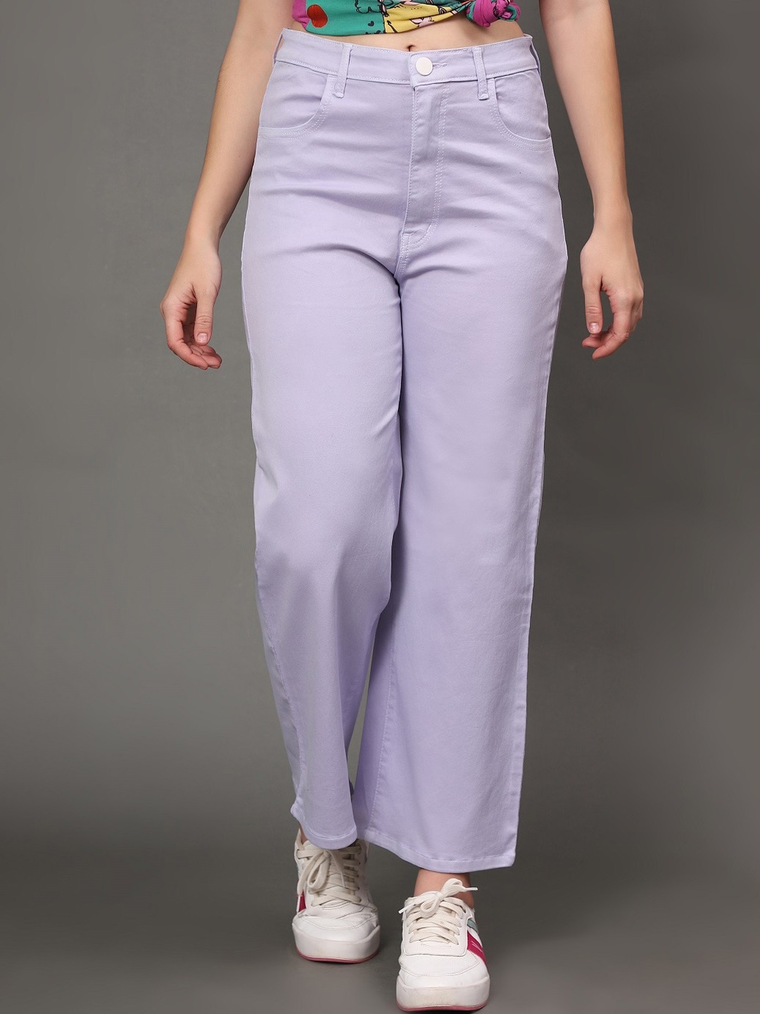 

BAESD Women High-Rise Clean Look Relaxed Fit Cotton Cropped Jeans, Purple