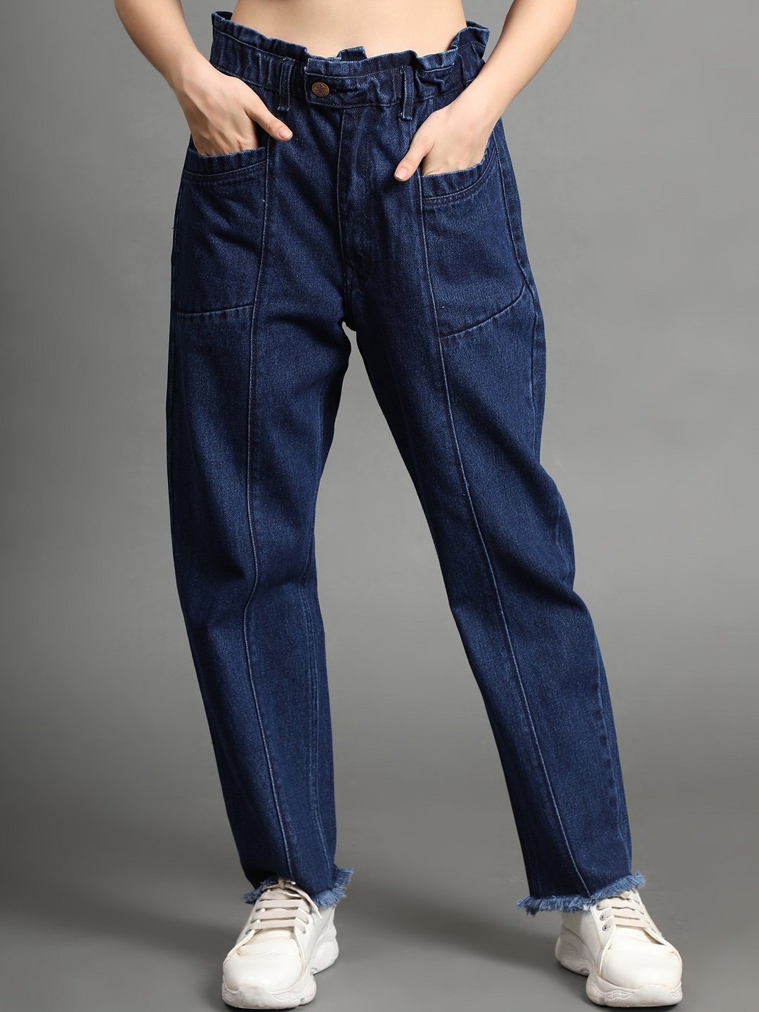 

BAESD Women Blue Jean Straight Fit High-Rise Cotton Jeans, Navy blue