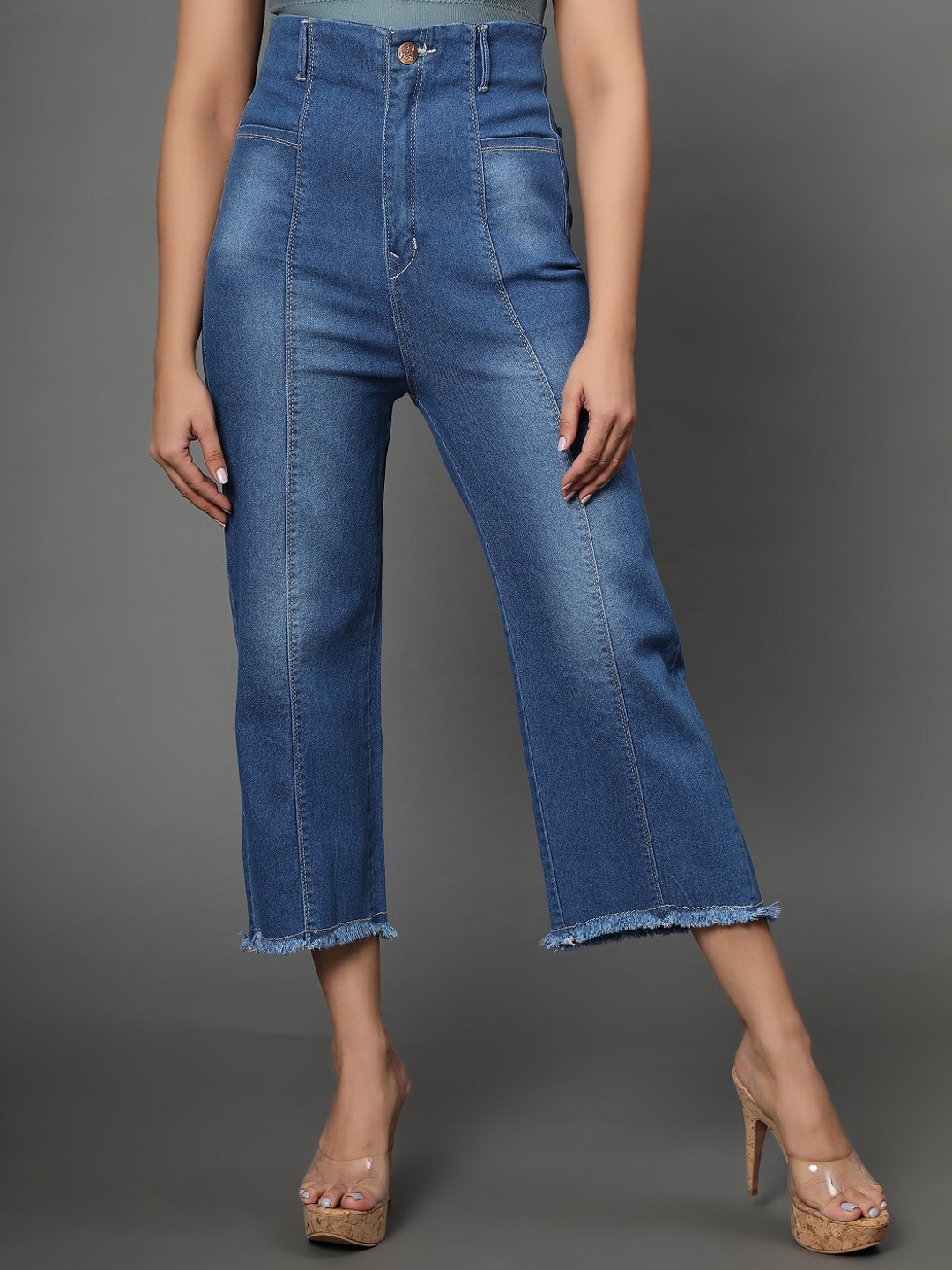 

BAESD Women Jean Relaxed Fit High-Rise Light Fade Cropped Cotton Jeans, Blue