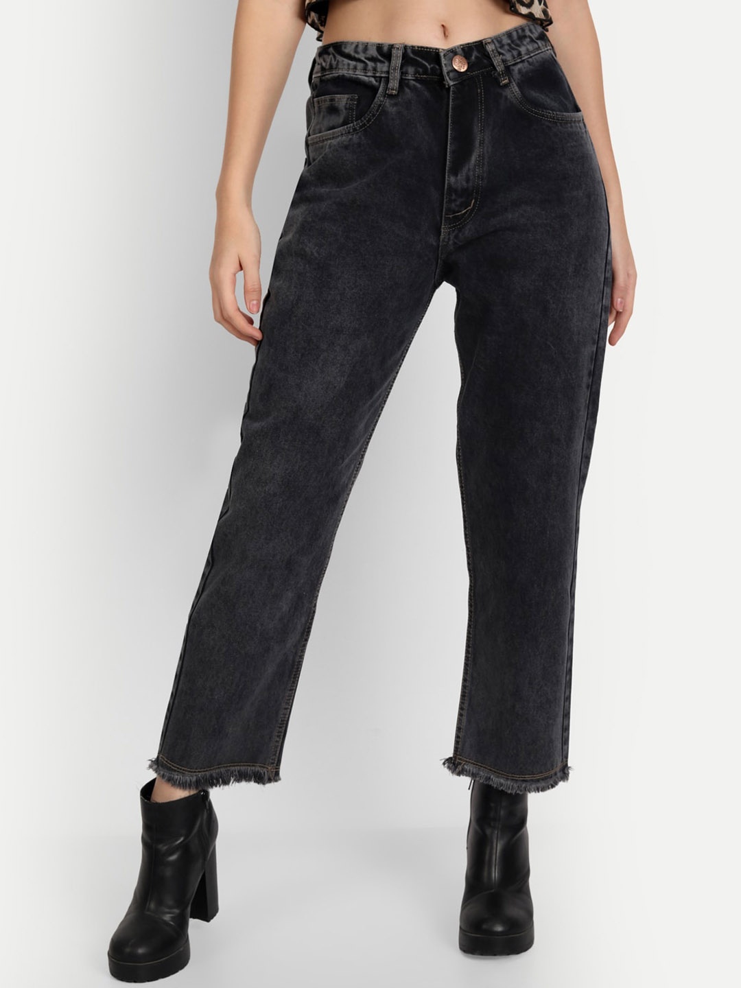 

BAESD Women Jean Straight Fit High-Rise Jeans, Black