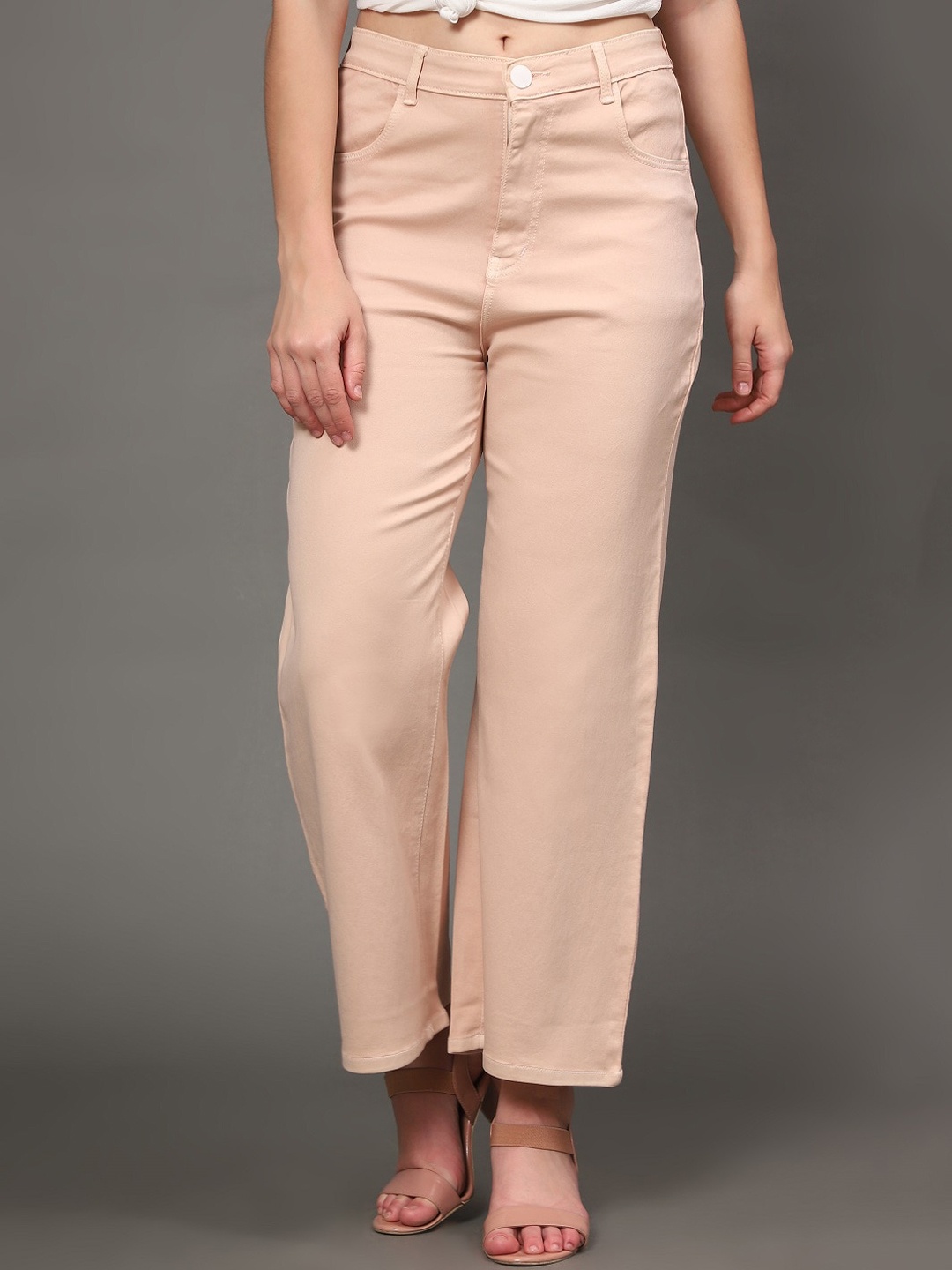 

BAESD Women Jean Relaxed Fit High-Rise Cropped Cotton Jeans, Beige