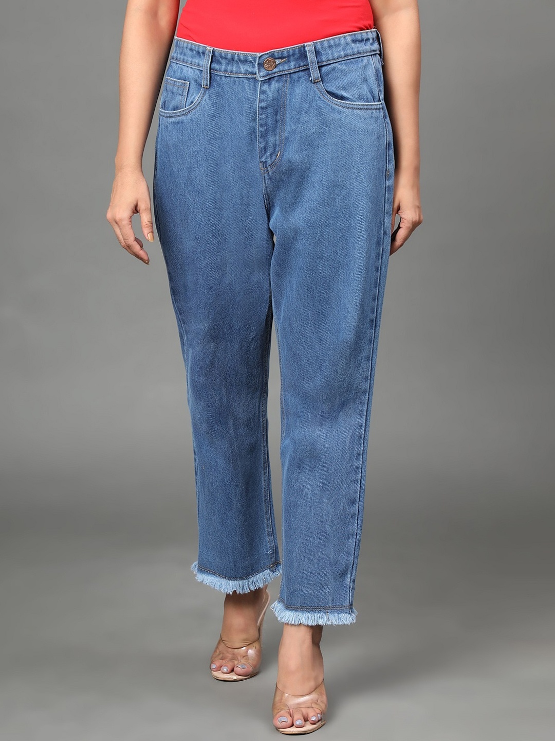 

BAESD Women Jean Straight Fit High-Rise Cropped Cotton Jeans, Blue