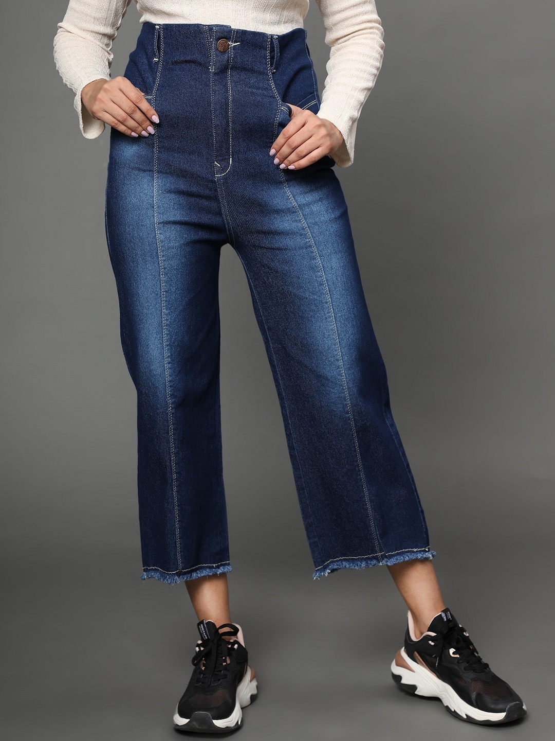 

BAESD Women Jean Relaxed Fit High-Rise Light Fade Cotton Jeans, Navy blue