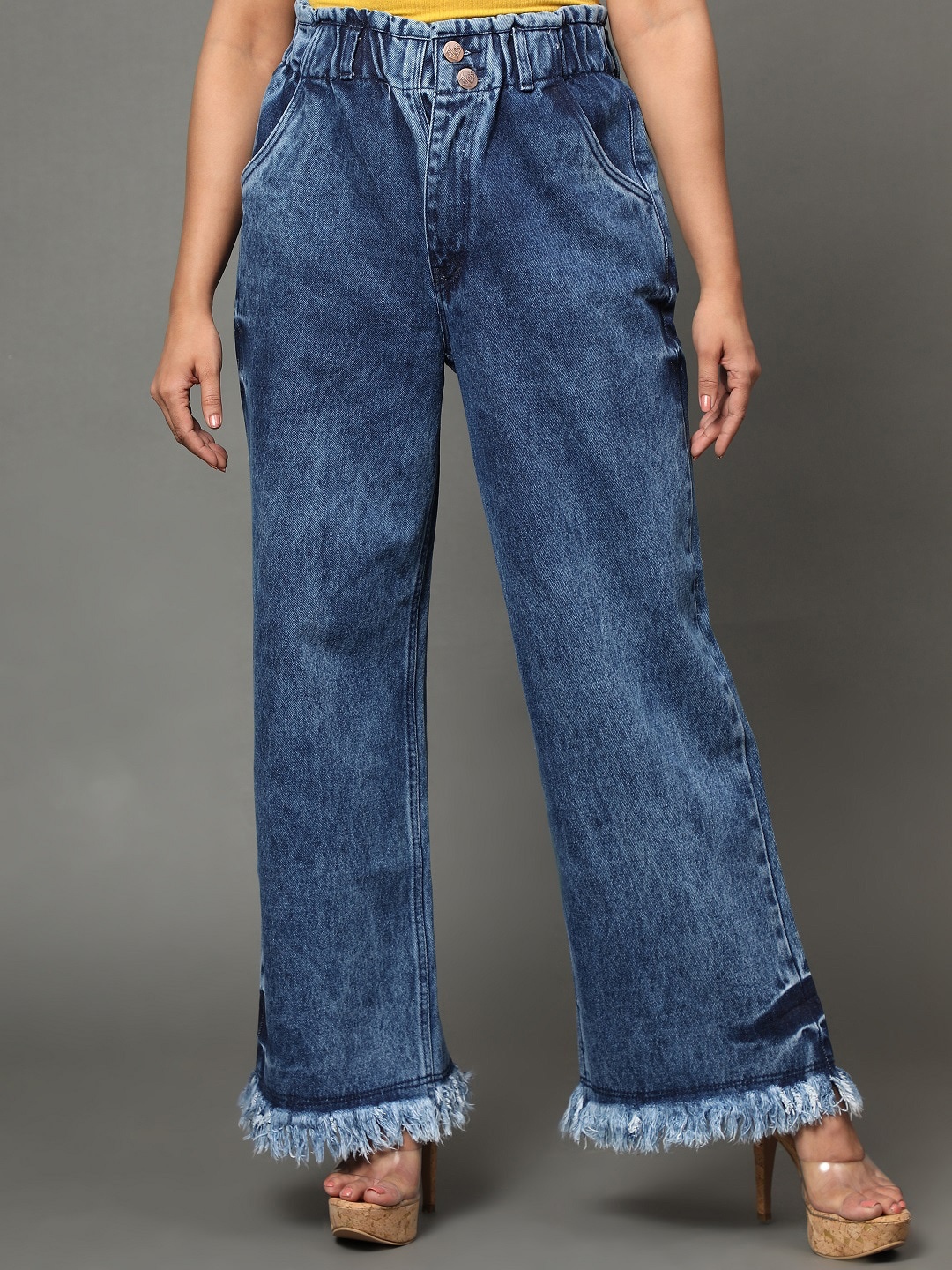 

BAESD Women Jean Wide Leg High-Rise Light Fade Cotton Jeans, Blue
