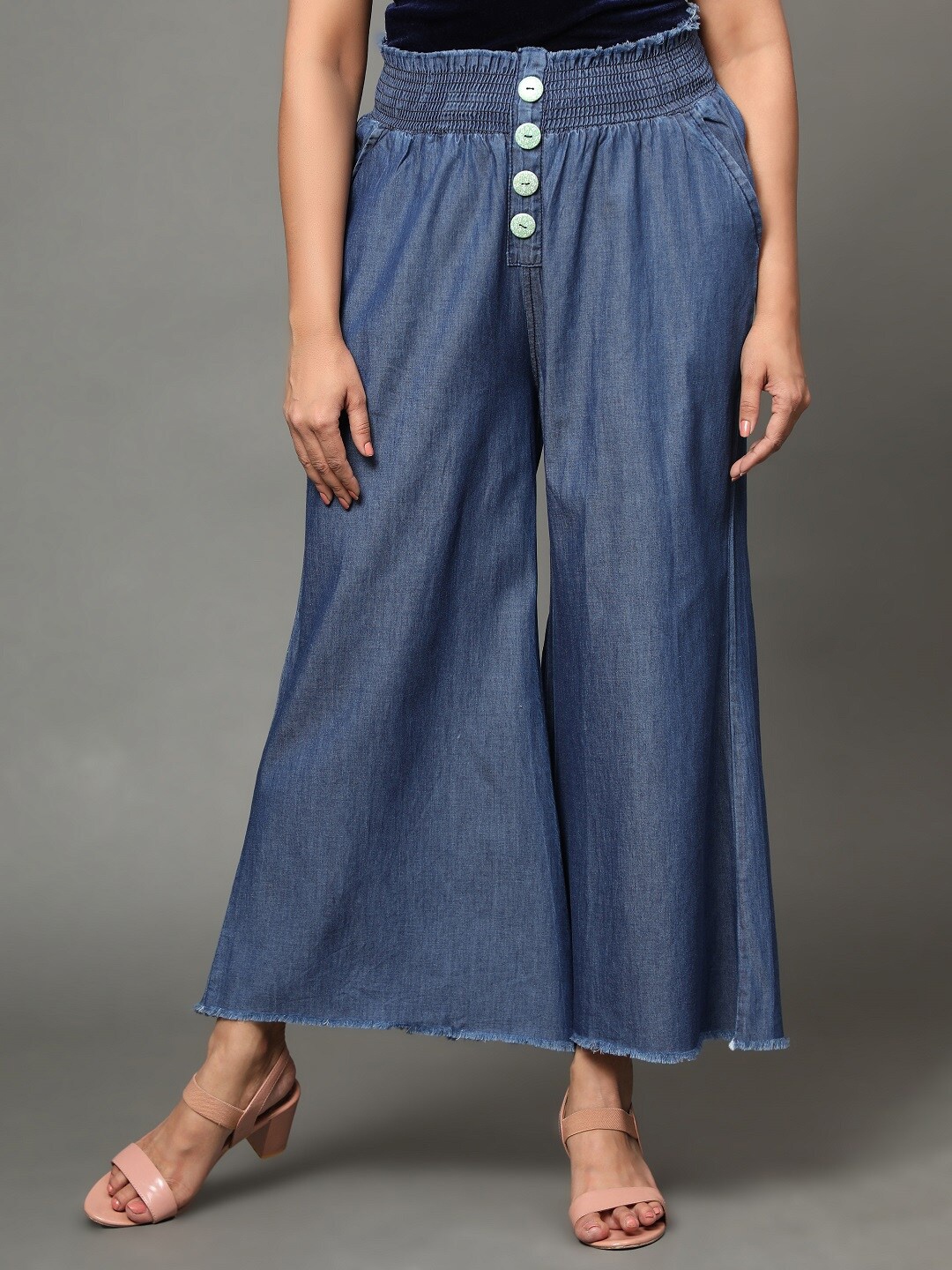 

BAESD Women Wide Leg Chambray Palazzos, Blue