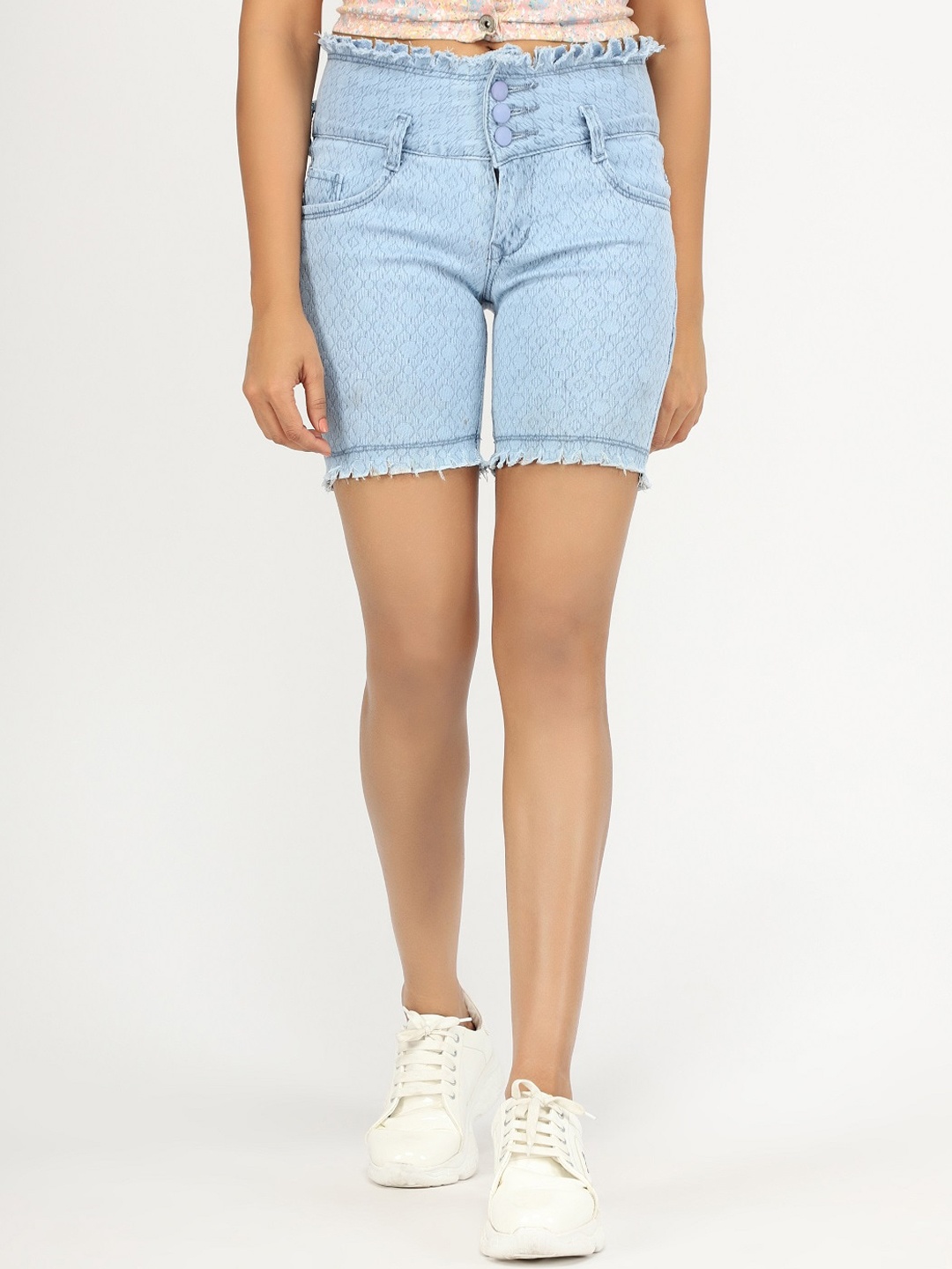 

BAESD Women Self-Design Mid-Rise Denim Shorts, Blue