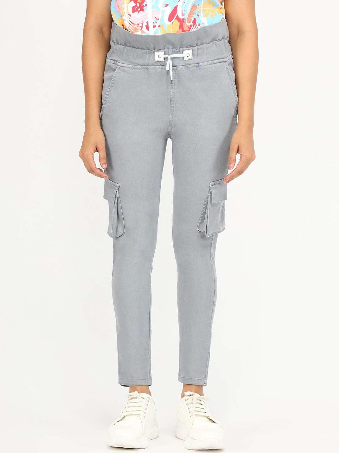 

BAESD Women Mid-rise Relaxed Denim Cotton Cargos Trousers, Grey