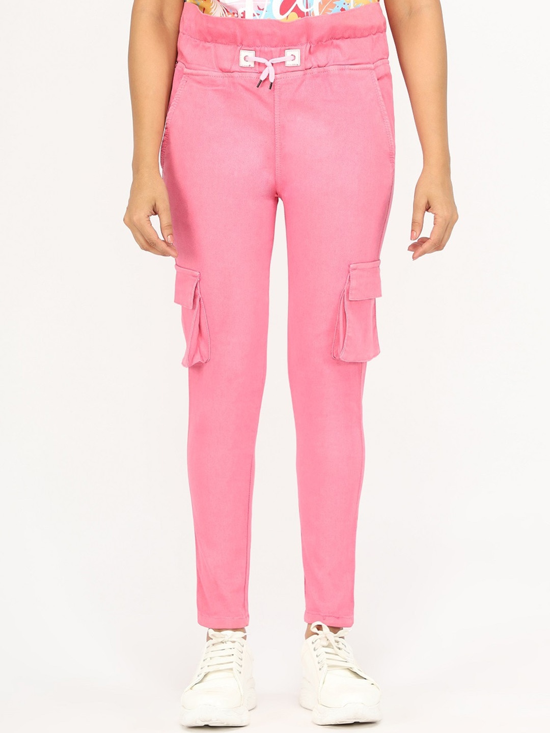 

BAESD Women Relaxed Cargos Denim Trousers, Pink