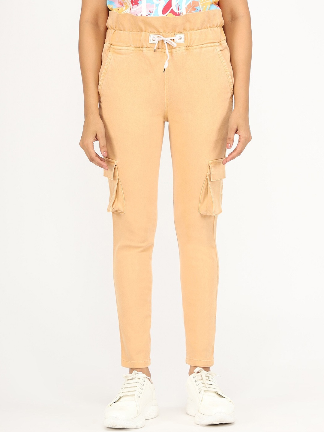 

BAESD Women Beige Relaxed Cargos Trousers