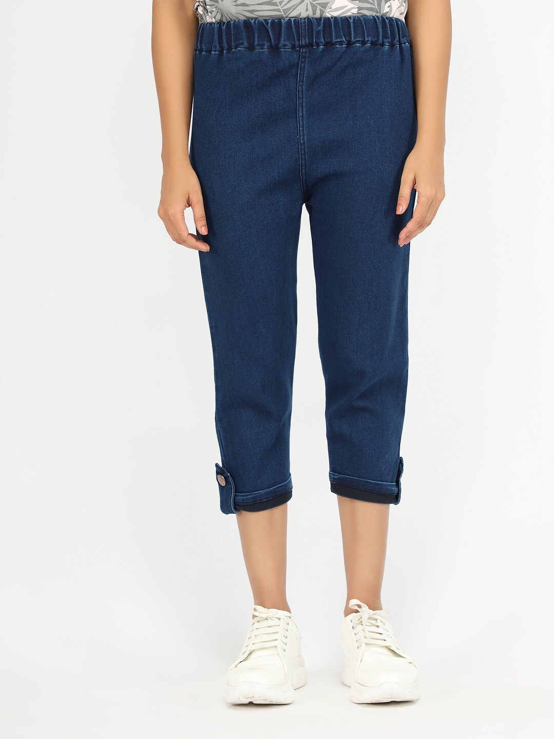 

BAESD Women High-Rise Cotton Capris, Blue