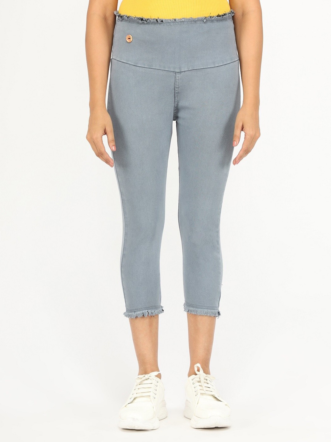 

BAESD Women High-Rise Cotton Capris, Grey