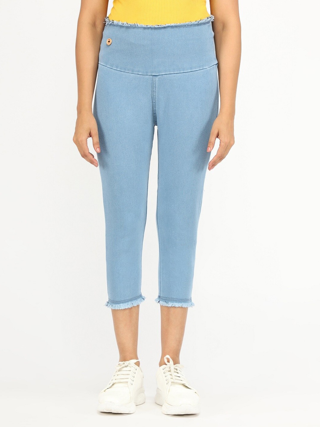 

BAESD Women Mid-Rise Cotton Capris, Blue