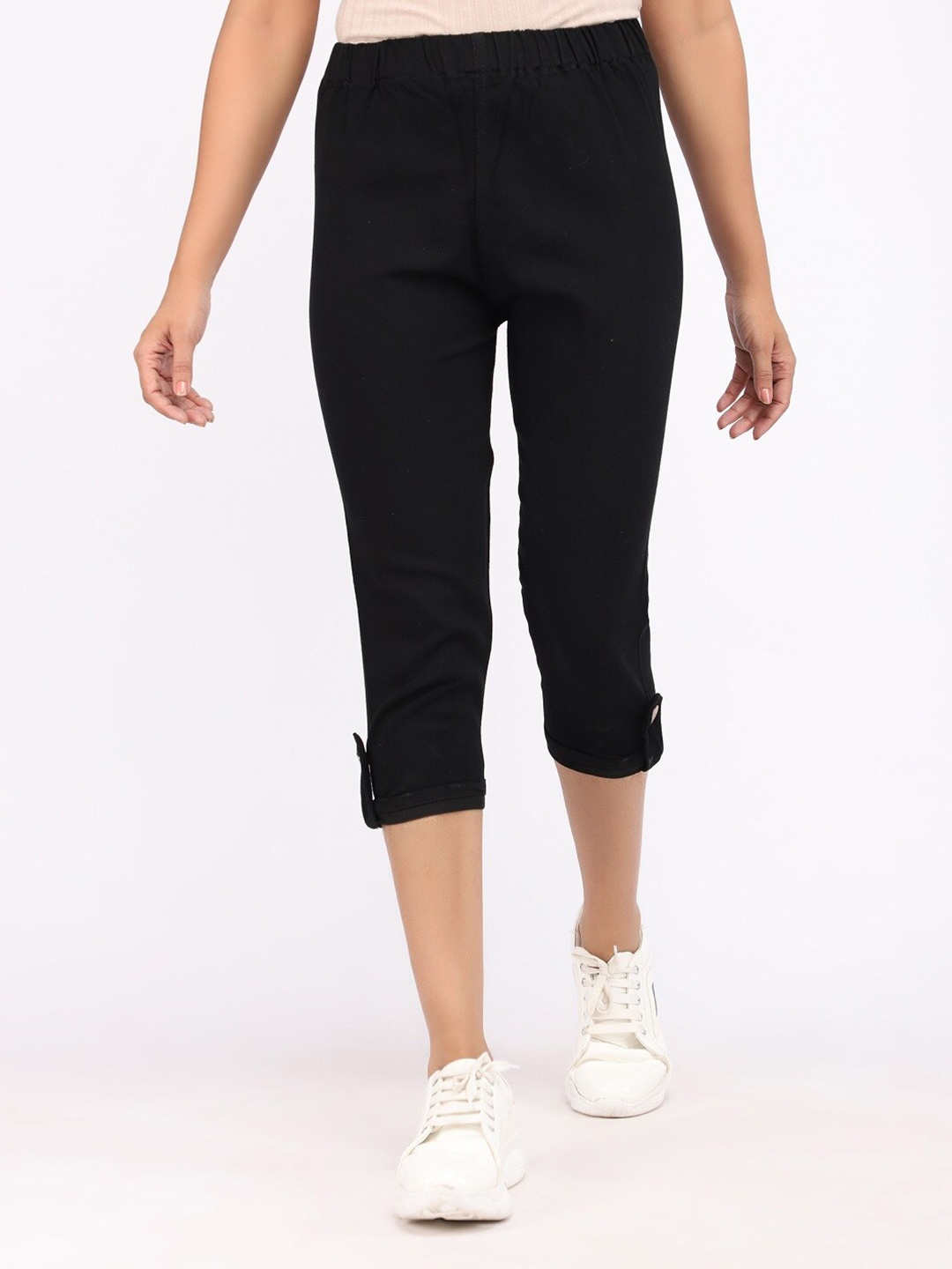 

BAESD Women High-Rise Cotton Capris, Black