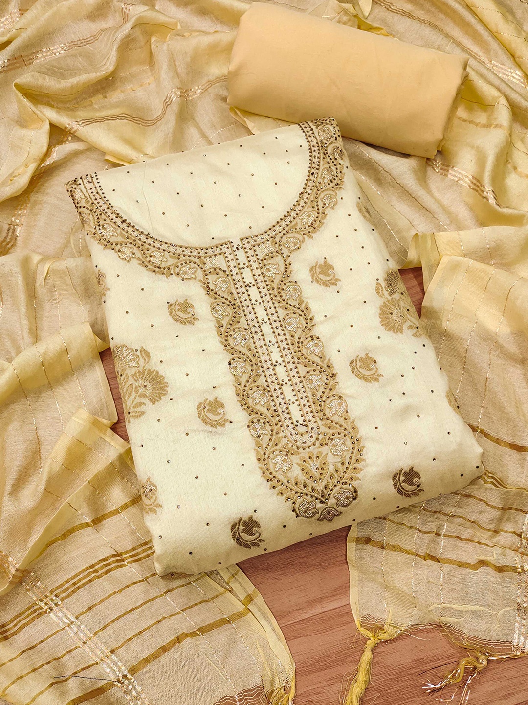 

KALINI Unstitched Chanderi Silk Dress Material, Yellow