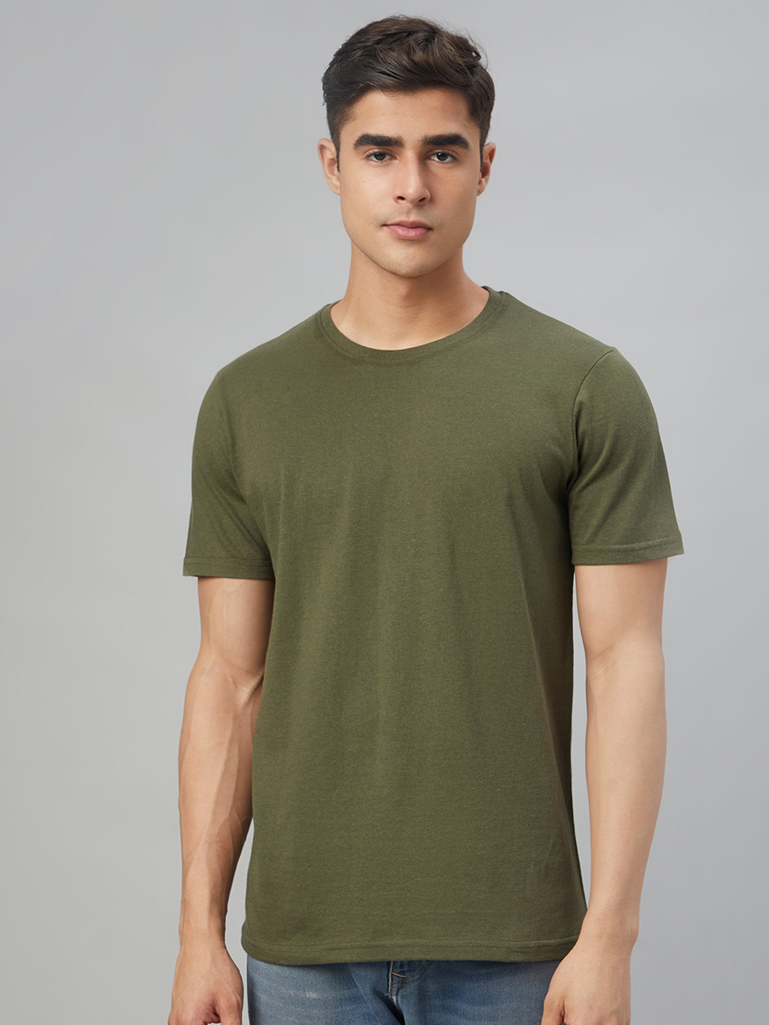 

FTX Round Neck Half Sleeve Pure Cotton T-shirt, Olive