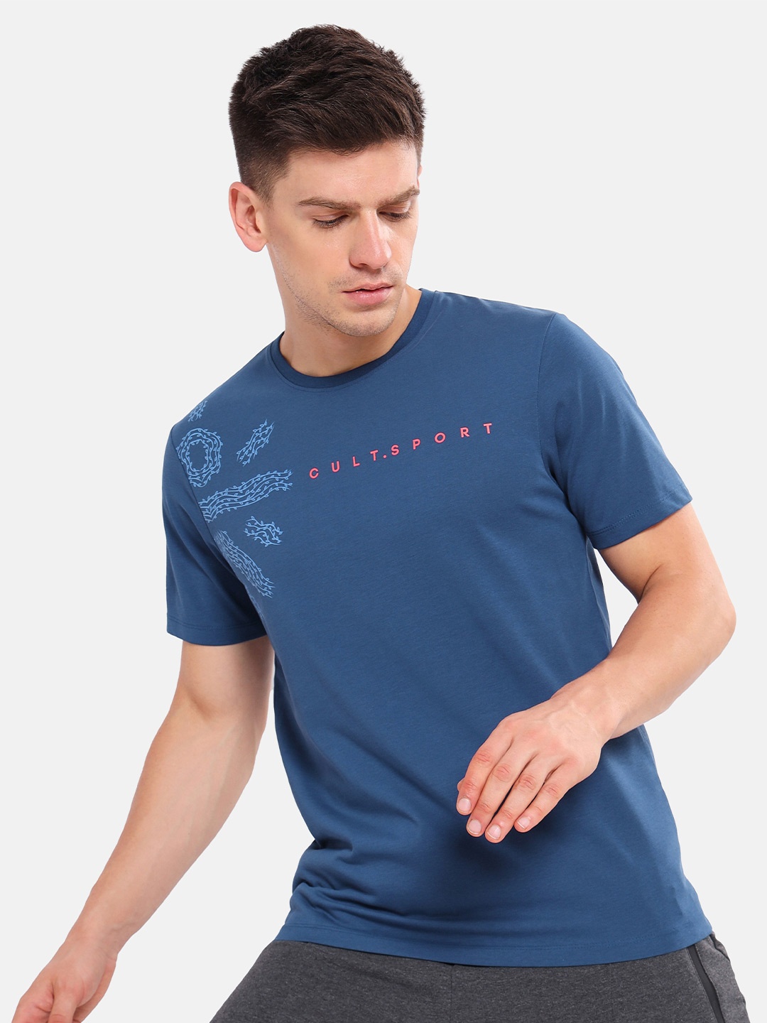 

CULT Typography Printed Moisture Wicking Yoga T-shirt, Teal