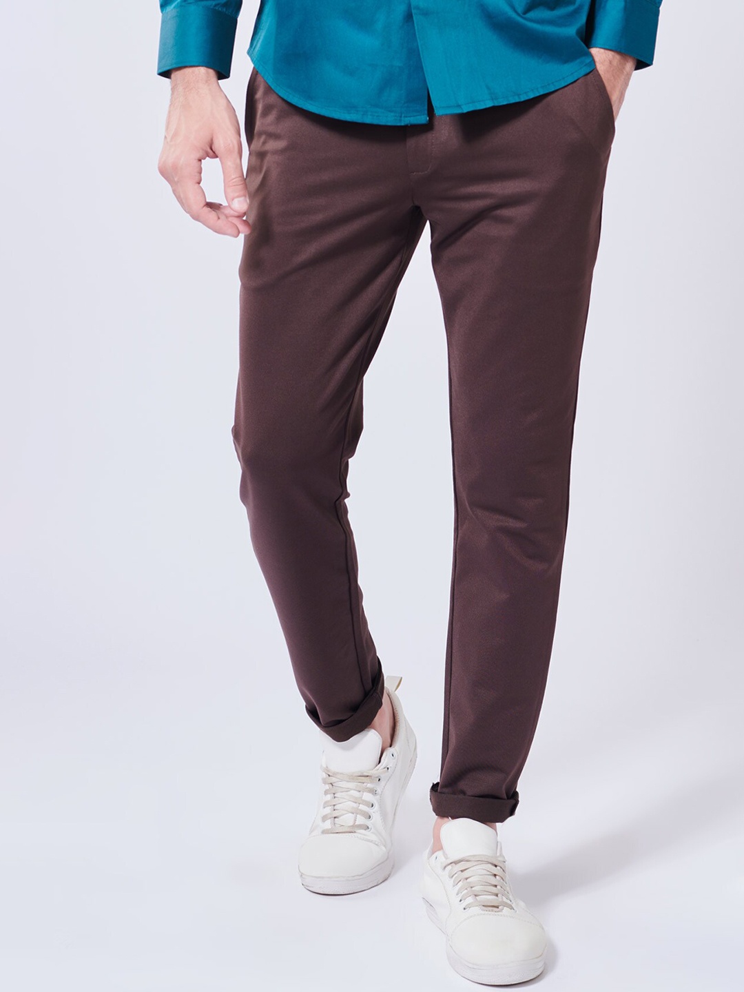 

Beyours Men Comfort Mid-Rise Casual Trousers, Brown