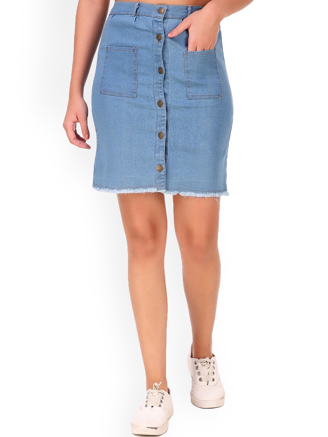 

KASHIAN Straight Denim Skirt, Blue