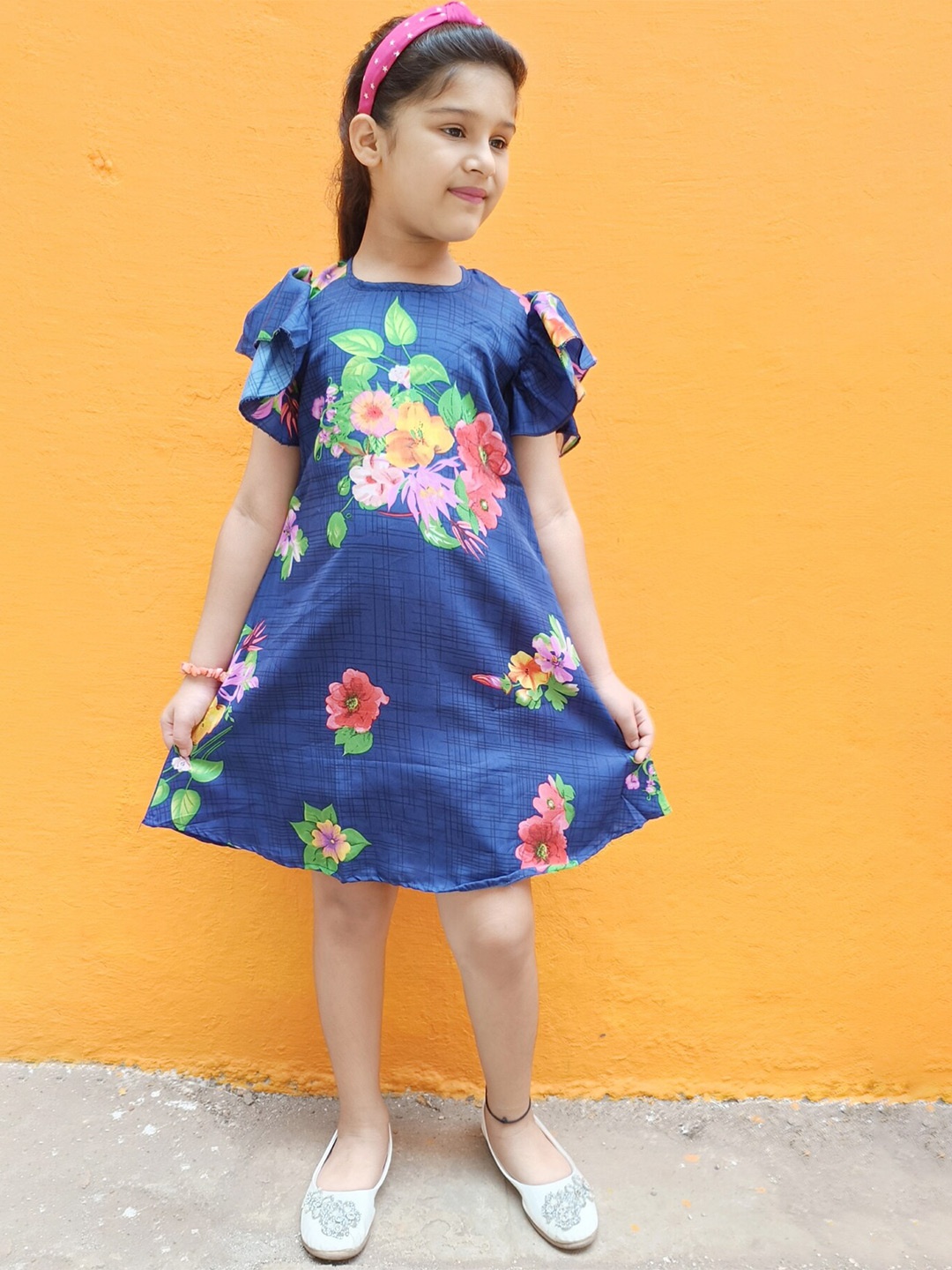 

GO Kids Girls Floral Print Flutter Sleeve A-Line Dress, Blue