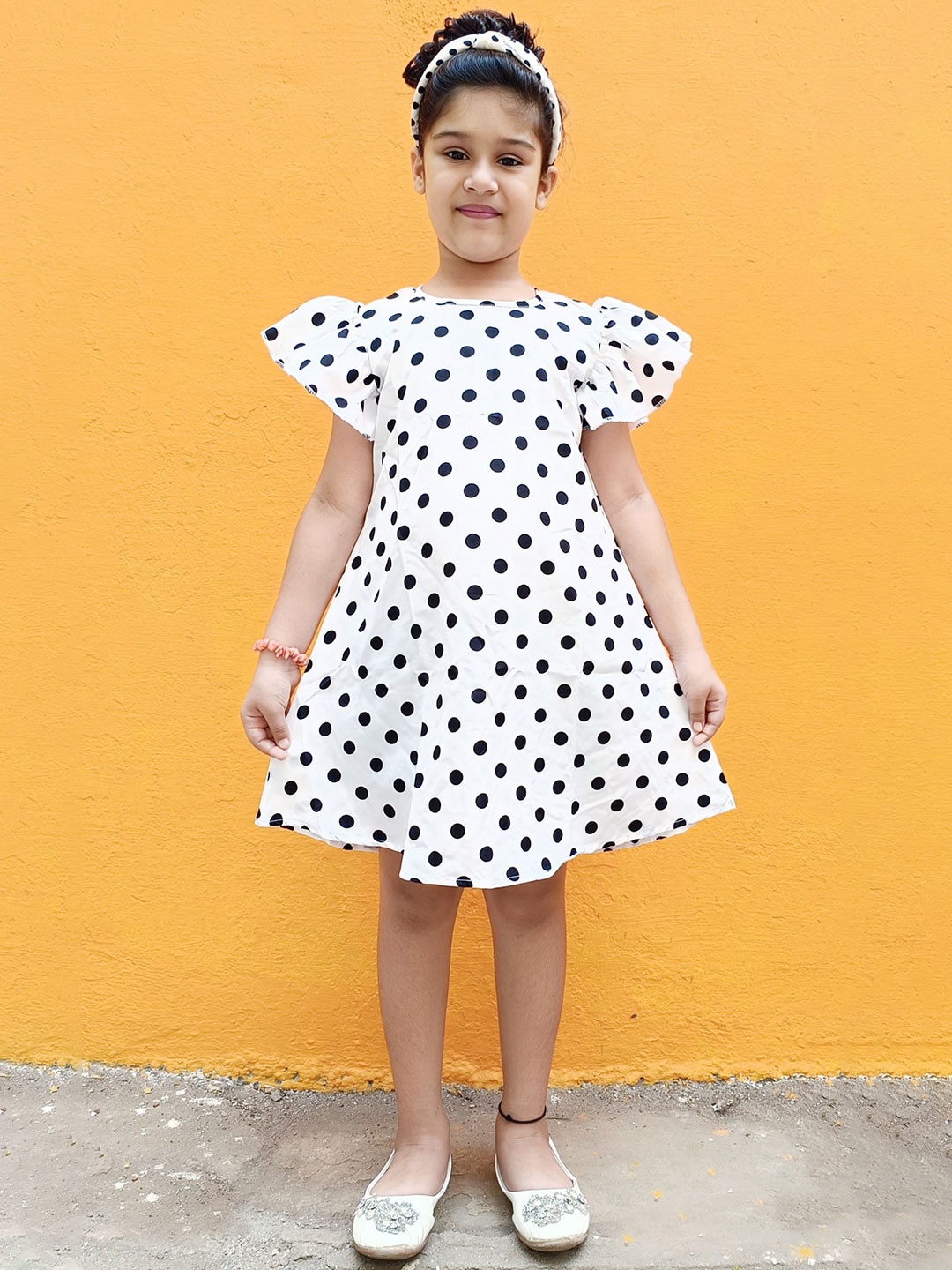 

GO Kids Girls Polka Dot Print Flutter Sleeve A-Line Dress, White