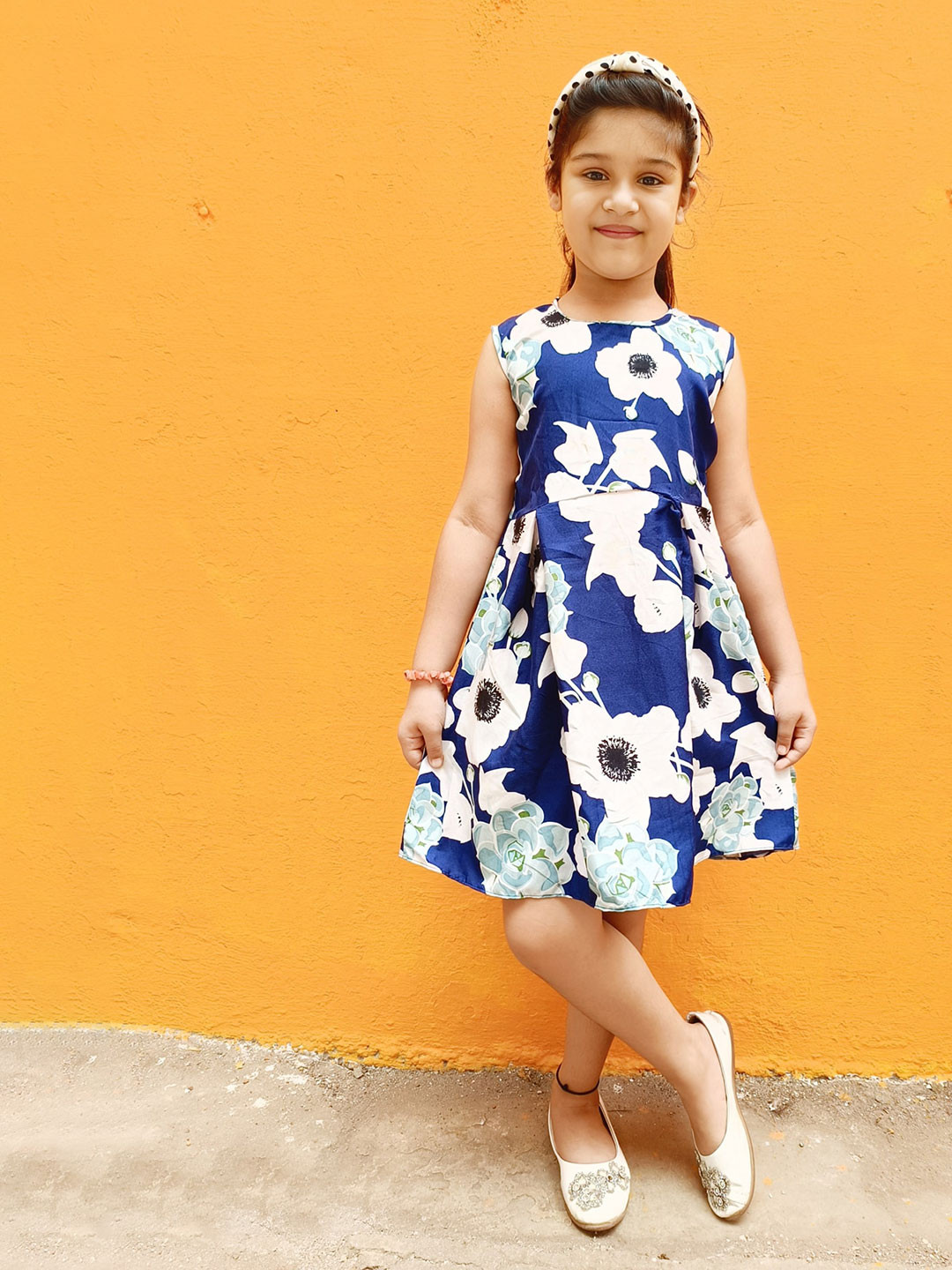 

GO Kids Floral Printed Crepe Fit & Flare Dress, Blue
