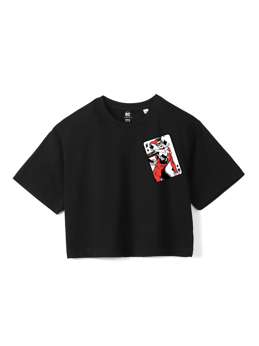 

Wear Your Mind Girls Graphic Printed Boxy Crop Pure Cotton T-shirt, Black