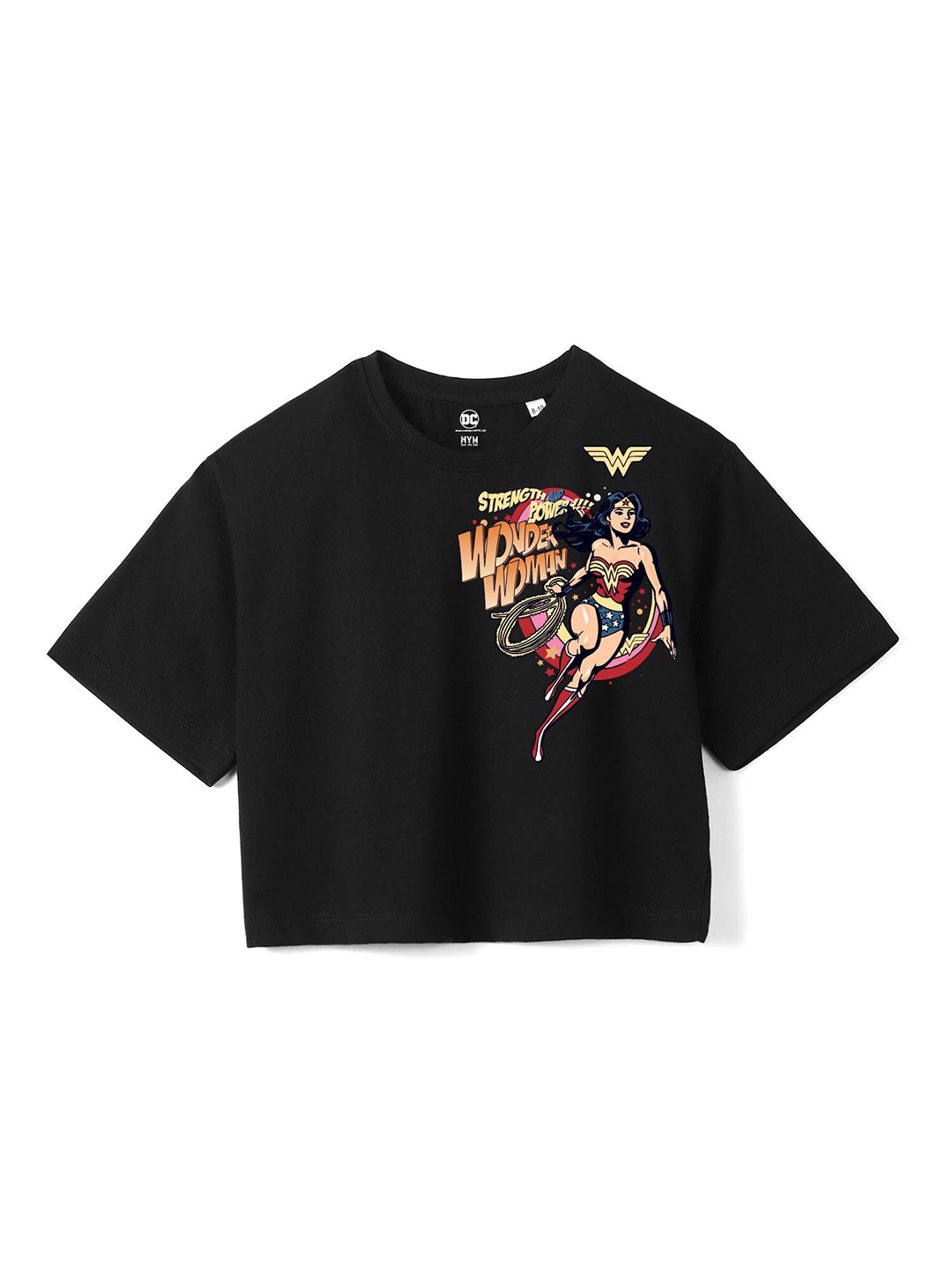 

Wear Your Mind Girls Wonder Woman Printed Pure Cotton Boxy T-shirt, Black
