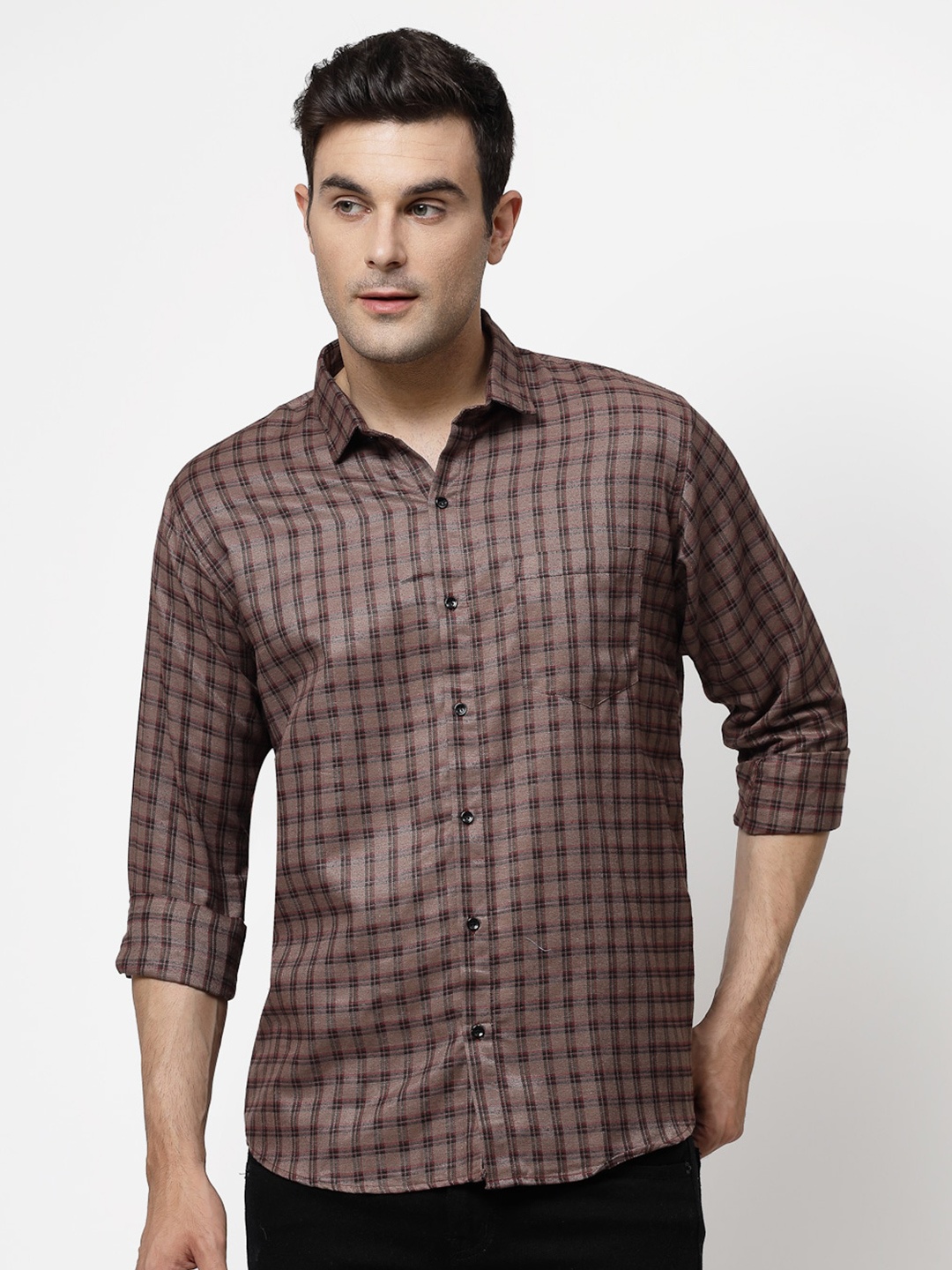 

ADWYN PETER Tartan Checked Casual Shirt, Brown