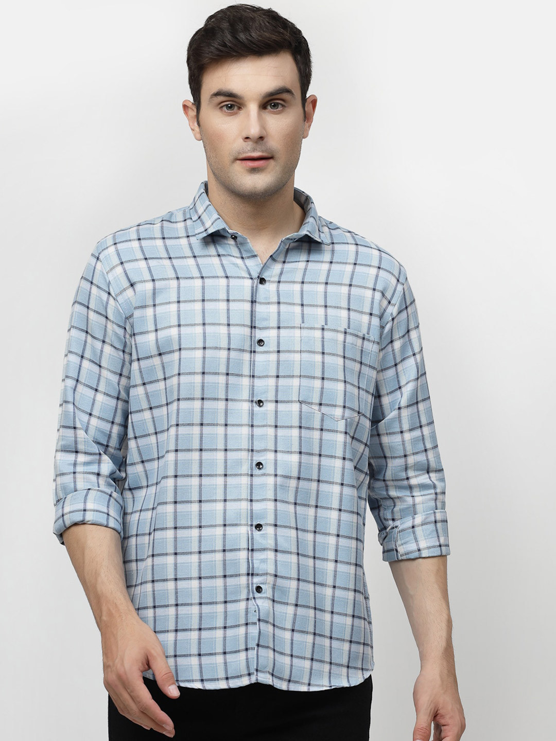

ADWYN PETER Tartan Checked Spread Collar Casual Shirt, Blue