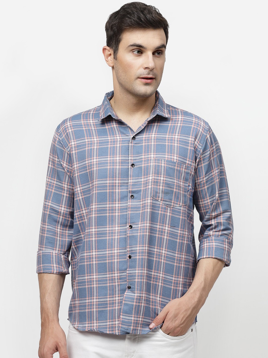 

ADWYN PETER Checked Spread Collar Casual Shirt, Blue