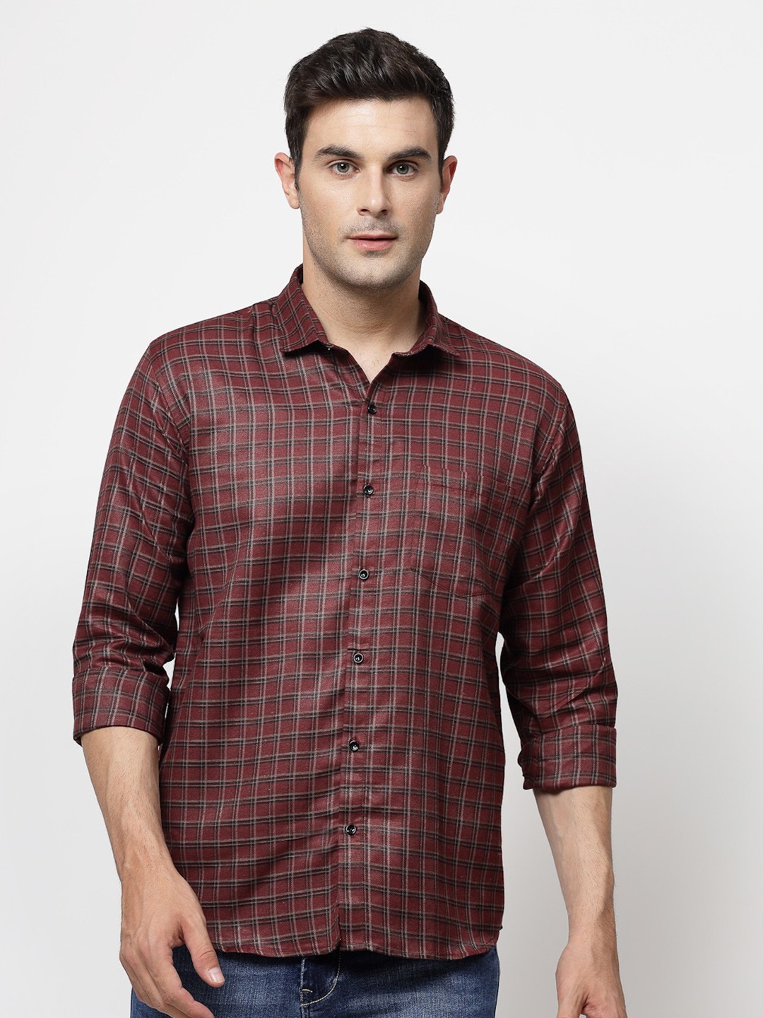 

ADWYN PETER Grid Tattersall Checked Opaque Casual Shirt, Maroon