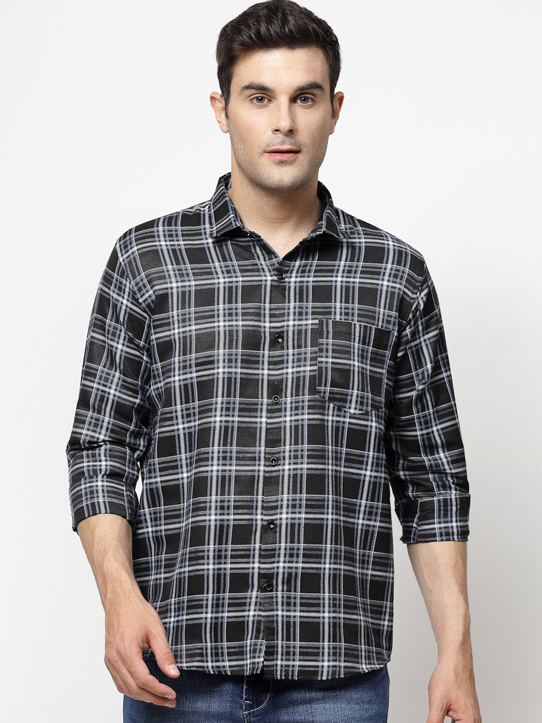 

ADWYN PETER Tartan Checked Casual Shirt, Black