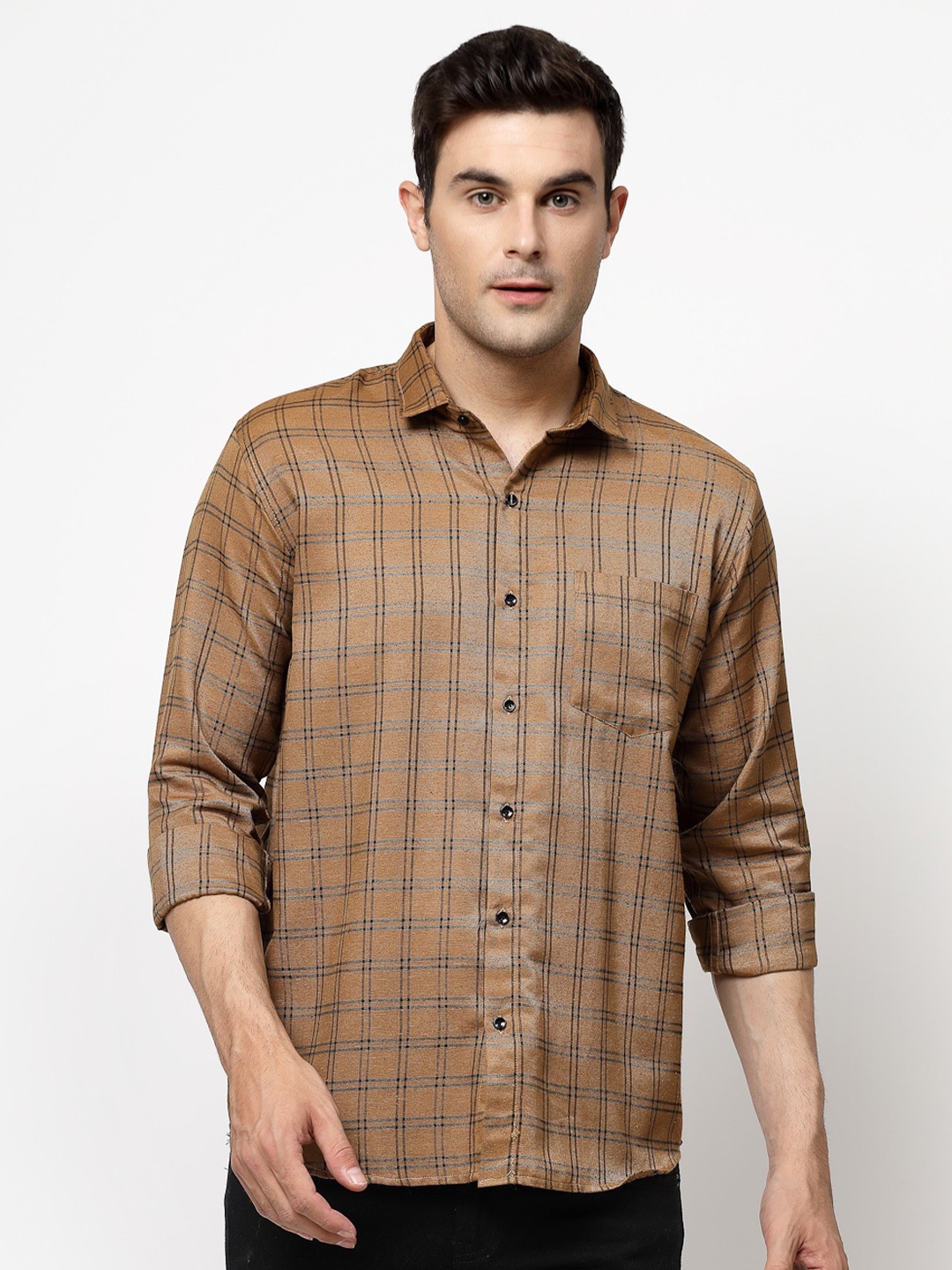 

ADWYN PETER Opaque Checked Casual Shirt, Brown