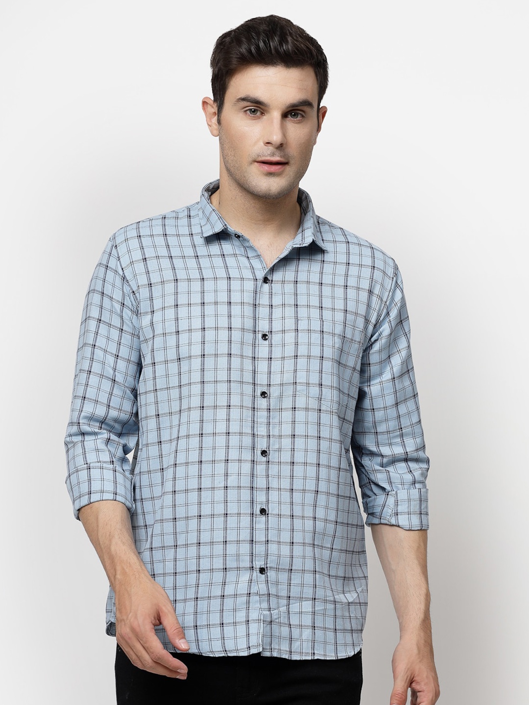 

ADWYN PETER Spread Collar Tartan Checked Casual Shirt, Blue