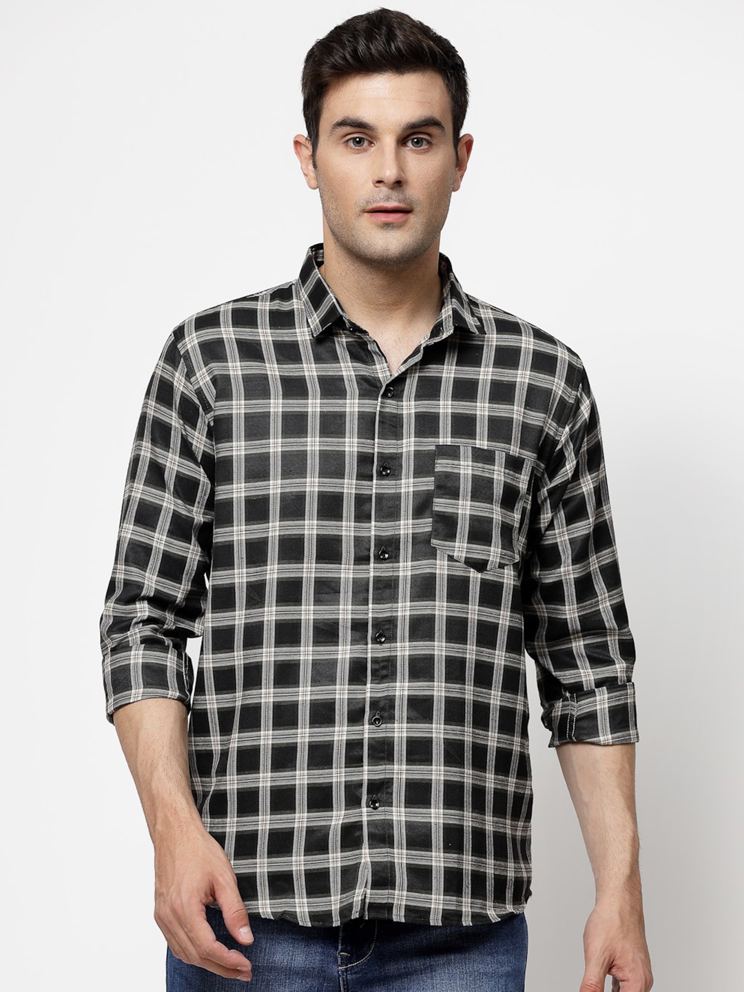 

ADWYN PETER Tartan Checked Casual Shirt, Black