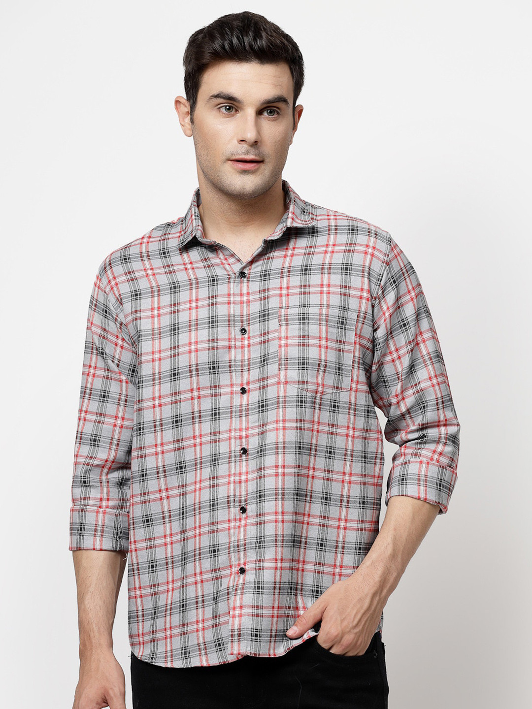 

ADWYN PETER Men Tartan Checked Casual Shirt, Grey